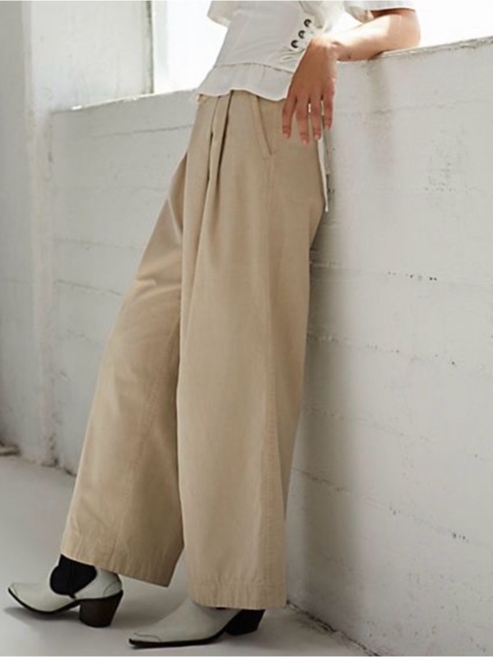 Free People Liberty High Waist Wide Leg Trousers Pants 6 Pleated Bone Sand